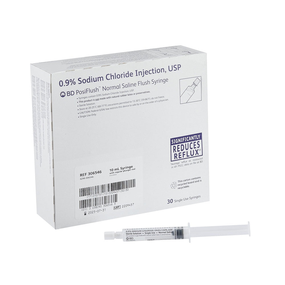 BD 10ml PosiFlush Pre-Filled Saline Syringes, 306592- Box of 30