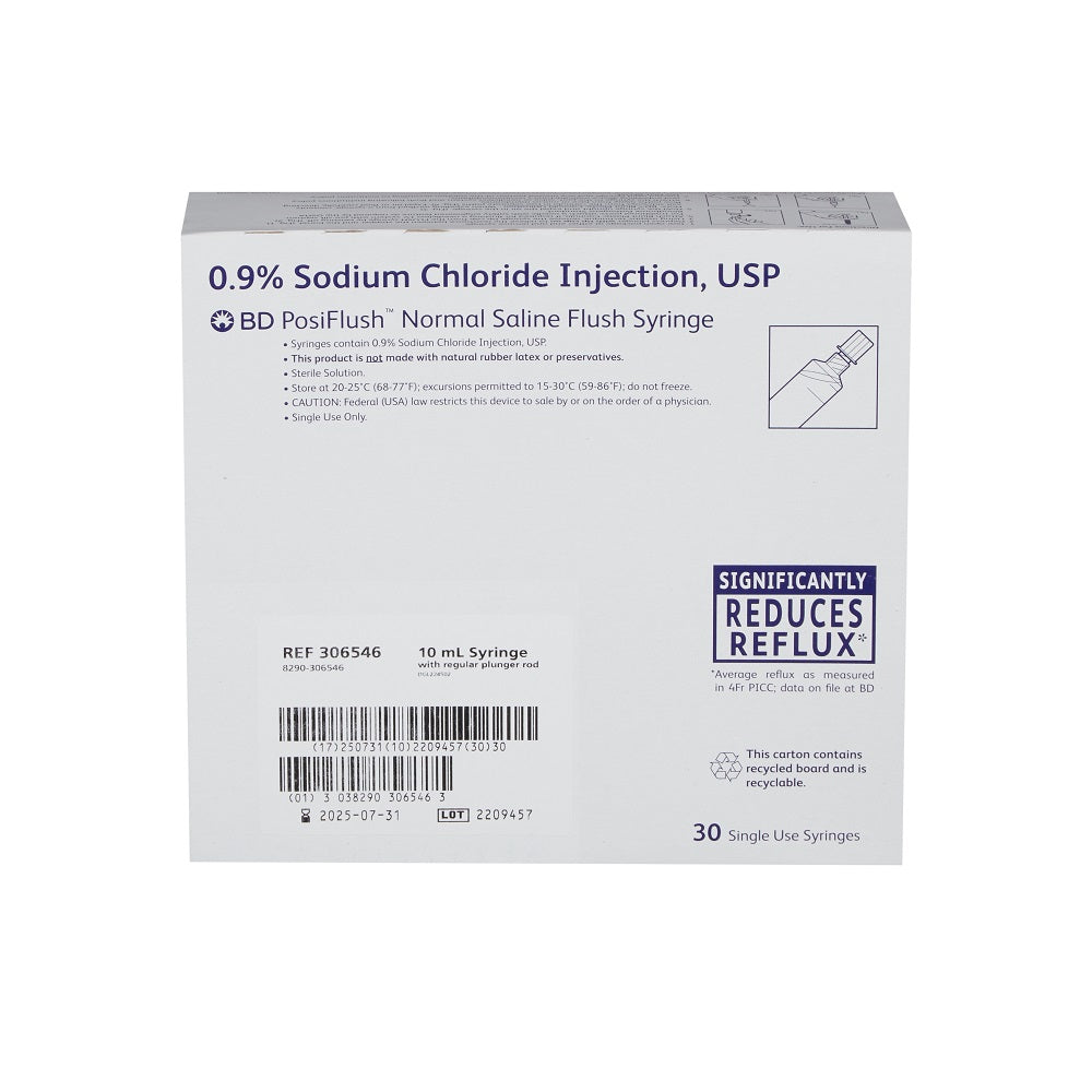 BD 10ml PosiFlush Pre-Filled Saline Syringes, 306592- Box of 30