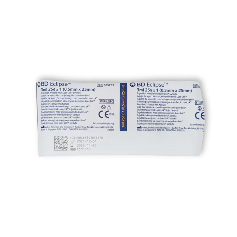 BD Eclipse Needle 25G x 1 in. with Detachable 3ml Luer-Lok Syringe