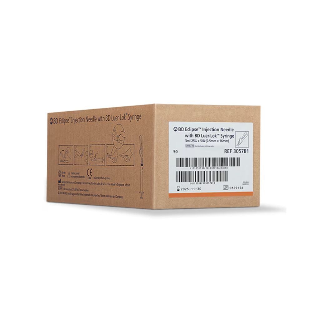 BD Eclipse Needle 25G x 5/8" with 3ml Detachable Luer-Lok Syringe, 305781 - Box of 100