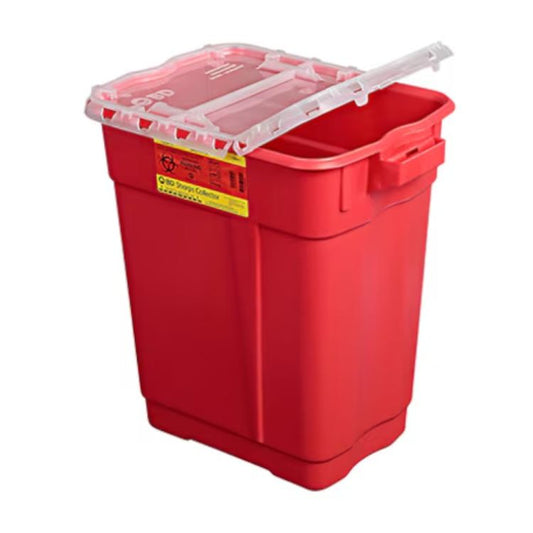 BD® Large and Extra Large Sharps Container, 9 gal, Hinge Top, Red - Case of 8, 305615