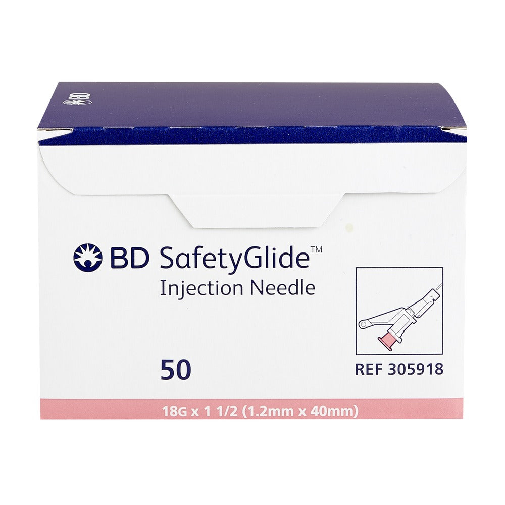 BD SafetyGlide Needle 18G x 1 1/2", 305918 - Box of 50