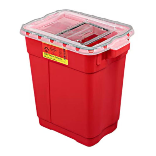BD Sharps Collector, 9GL, XL, Slide Closure, Natural Top, Red Base - Case of 8, 305602