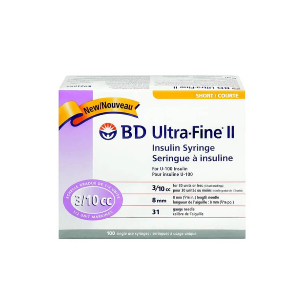 BD Ultra Fine Insulin Syringes 3/10ml 8mm x 31G, 320440 - Box of 100