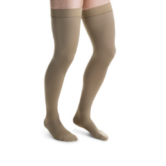 JOBST forMen Compression Socks 20-30 mmHg Thigh High, Closed Toe, Khaki, Small