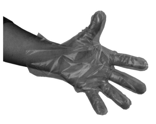 Black disposable glove on a white background