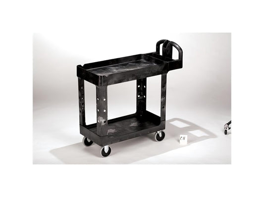 Brute Heavy Duty Ergo Handle Utility Cart, Lipped Shelf, Small, Black