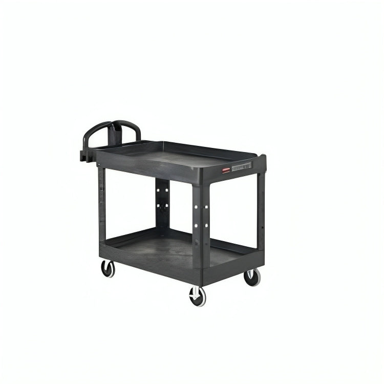 Brute Heavy Duty Ergo Handle Utility Cart, Lipped Shelf, Small, Black, 1