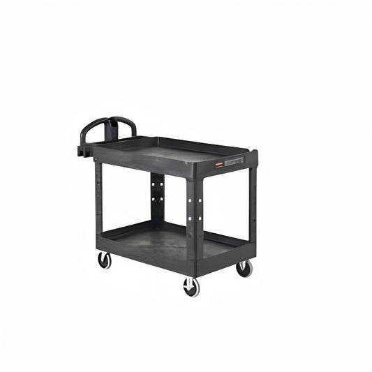 Brute Heavy Duty Ergo Handle Utility Cart, Lipped Shelf, Small, Black, 1