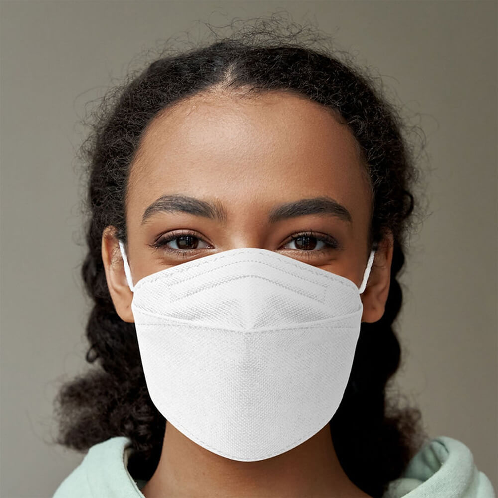 A girl wear white N95 Adults Flat-Fold Respirator mask