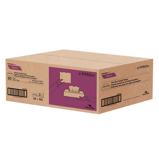 Cascades PRO Select - Flat-Box Facial Tissue, 2-Ply, 100 Sheets, F950 - Box of 30