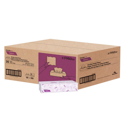 Cascades PRO Select - Flat-Box Facial Tissue, 2-Ply, 100 Sheets, F950 - Box of 30