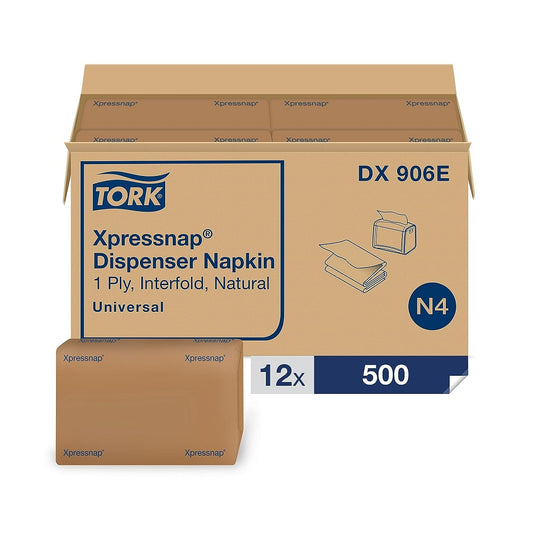 Tork Universal Xpressnap® Dispenser Napkin, Interfold, 1 Ply, Natural, DX906E