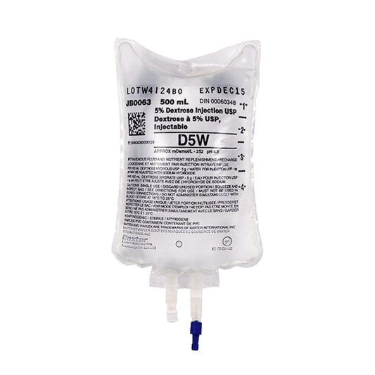 Dextrose 5% 500mL Bag For Injection USP - Case of 24