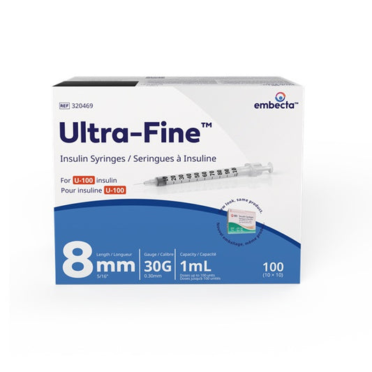 Embecta Ultra-Fine™ Insulin Syringe with Needle, 1mL, L8mm, OD 30GA