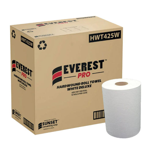 Everest Pro™ White Paper Towel Rolls, 1 Ply, Standard, 7.85" x 425' - Case of 12 Rolls