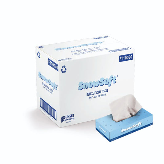 Snow Soft™ Deluxe Facial Tissue, 2 Ply, 8.4" x 7.4", 100 Sheets - Case of 30 Boxes