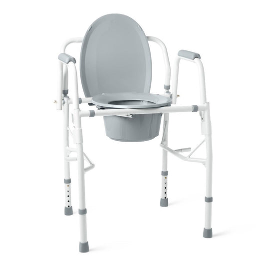 Guardian Drop-Arm Commode with Elongated Plastic Seat, 350 lb Weight Capacity