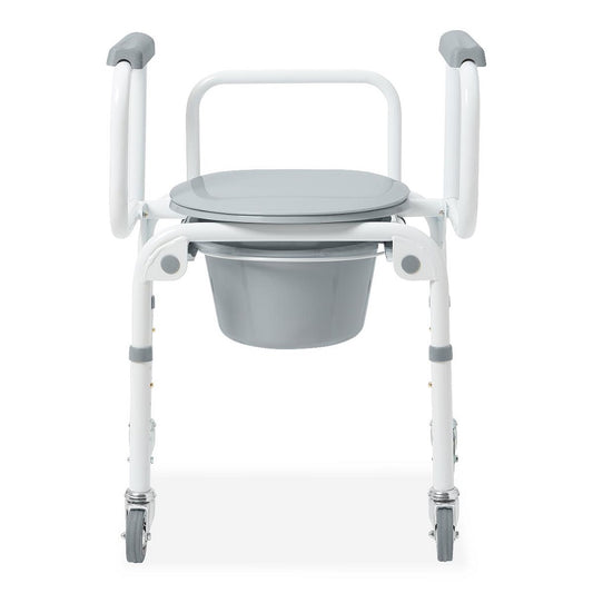 Guardian Drop-Arm Commode, Elongated Padded Seat and Wheels, 300 lb Weight Capacity