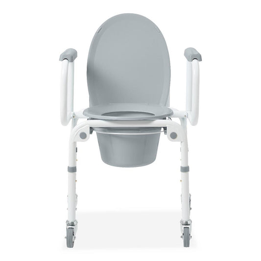 Guardian Drop-Arm Commode, Elongated Padded Seat and Wheels, 300 lb Weight Capacity