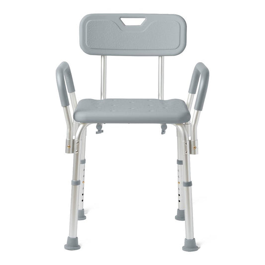 Medline Shower Chair with Arms and Back, 350 lb, Gray, Aluminum