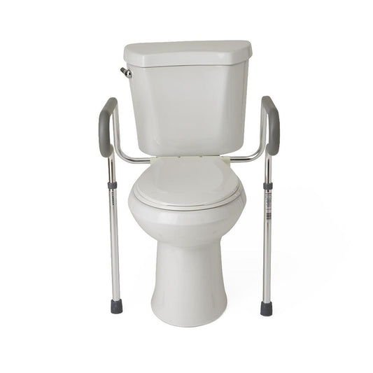 Foldable toilet safety rail with adjustable height from 26" to 31"