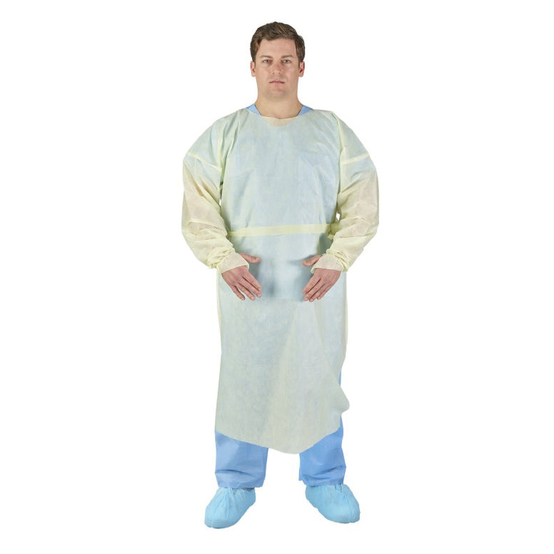 HALYARD BASICS Tri-Layer AAMI2 Over-The-Head Isolation Gown, Yellow - 100 Per Case