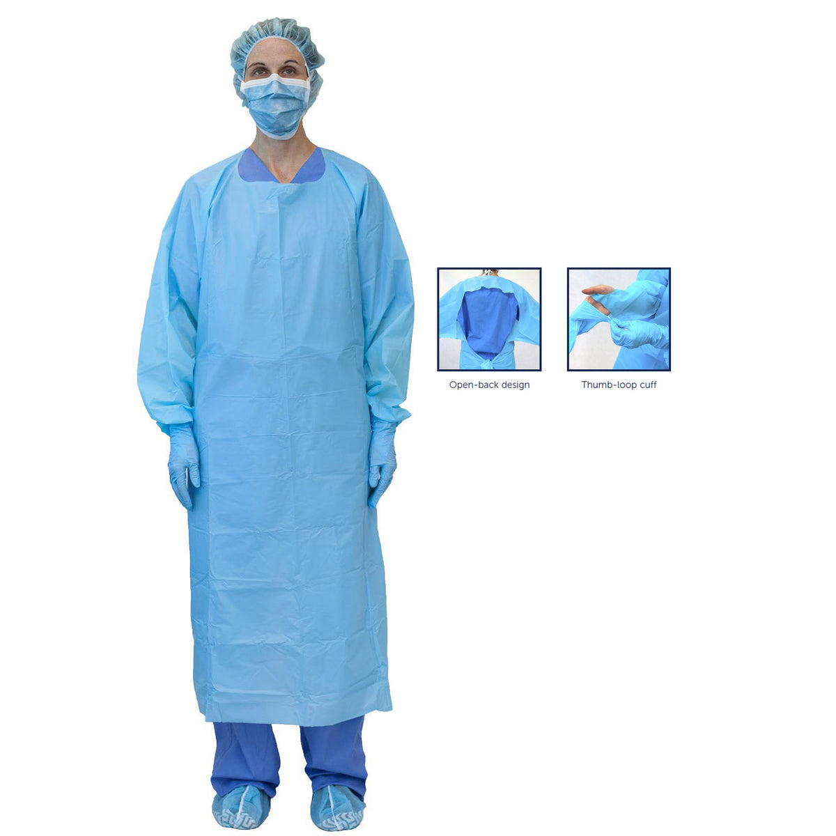 Halyard Isolation Gown, Over the Head, Blue, Poly, Large