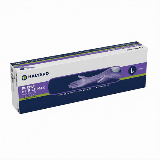 Halyard Exam Glove, Nitrile, Powder Free, Extended Beaded Cuff, Fully Textured, 16" Purple