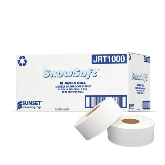 SnowSoft Jumbo Roll Tissue, 2-Ply, 3.29" x 1000'ft per Rolls - Case of 12 Rolls