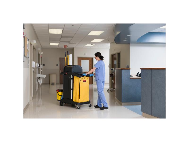 Janitorial Cleaning Cart with Doors and Hood High Security, Black, 5