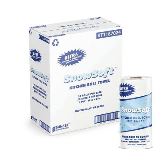 SnowSoft Jumbo Roll Tissue, 70 Sheets, 2 Ply, 8" x 11" - Case of 24 Rolls