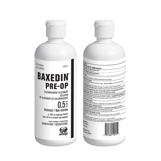 BAXEDIN 0.5% CHG w/v with Isopropyl Alcohol 70% v/v, Untinted Solution, 500ml