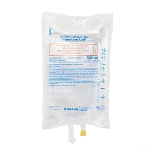 B. Braun, Sterile Water for Injection, USP, Clear, Odorless liquid, 500 mL, L8501-01