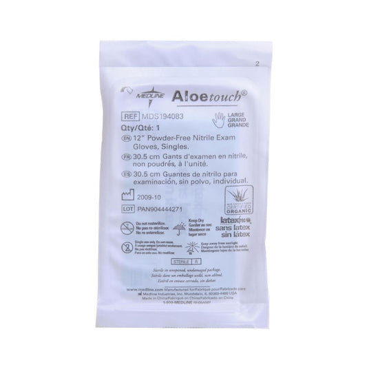 AloeTouch 12" Powder-Free Nitrile Exam Gloves, Sterile Pairs, Size L, Case of 200