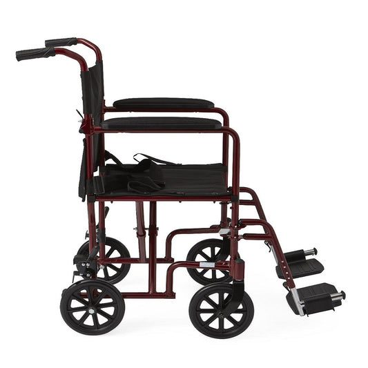 Medline Basic Aluminum Transport Chair with 8" Wheels, 300 lb., Swing Away, Red