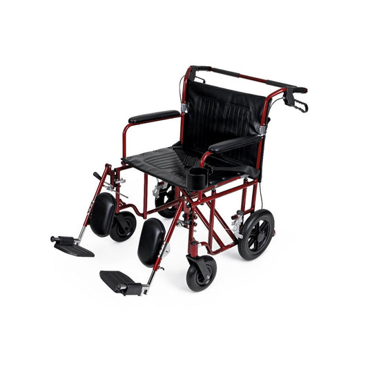 Freedom Plus Lightweight Bariatric Transport Chairs, 400 lb., Elevating Leg Rest, Full Length, Red