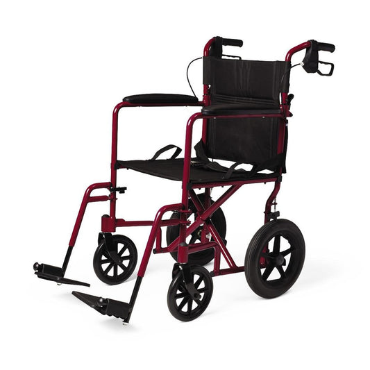 Medline Basic Aluminum Transport Chair with 12 inch wheels, Red