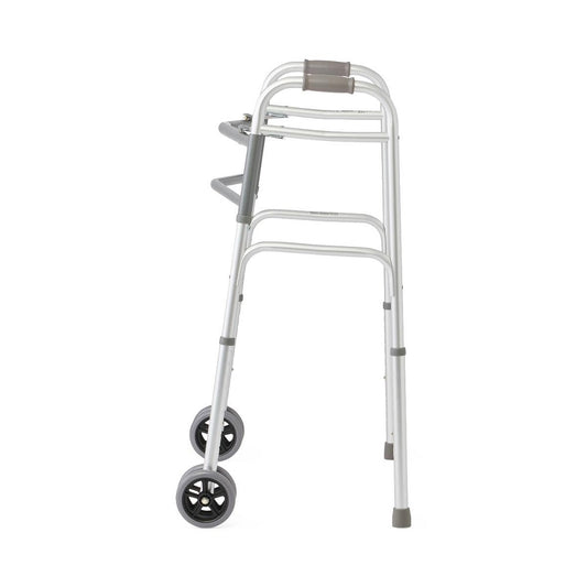 Medline Adult Bariatric Folding Walker, 2 Button, 500 lb. Capacity, Extra Wide, 5" Wheels