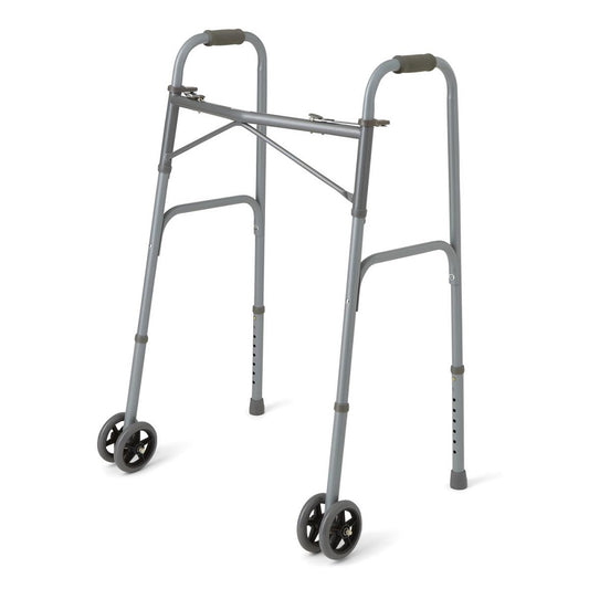 Medline Adult Bariatric Folding Walker, 2 Button, 600 lb. Capacity, Basic Steel, with Wheels