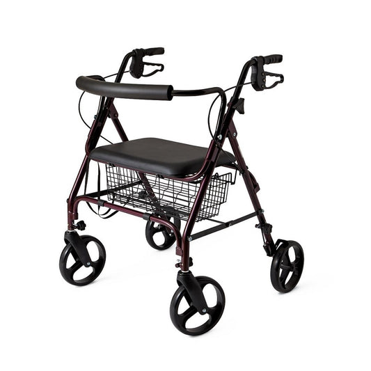 Medline Standard Bariatric Heavy Duty Rollator, 8" Wheels, 19 lb, Burgundy