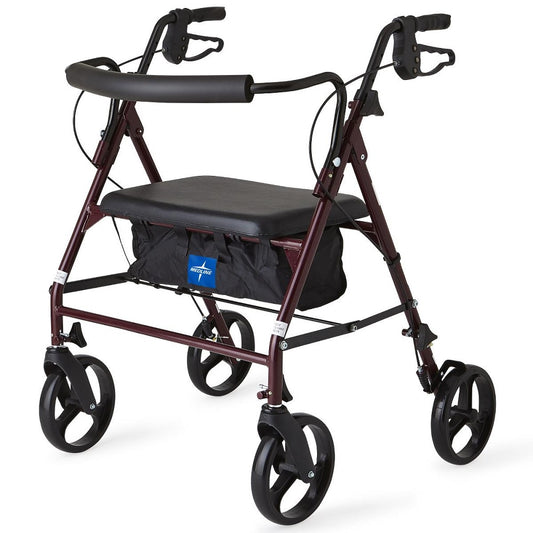 Medline Basic Steel Bariatric Burgundy Rollator with 8" Wheels, 500 lb Weight Capacity