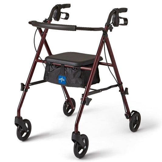 Medline Superlight Rollator, Standard/JR, Height Adjust Handles & Seat, 16 lb, Red