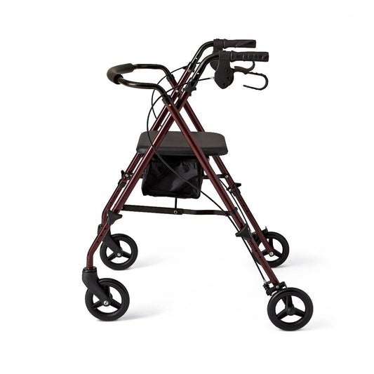 Medline Superlight Rollator, Standard/JR, Height Adjust Handles & Seat, 16 lb, Red