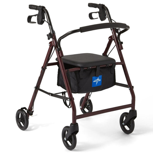 Medline Basic Steel Rollator with 6" Wheels, Burgundy