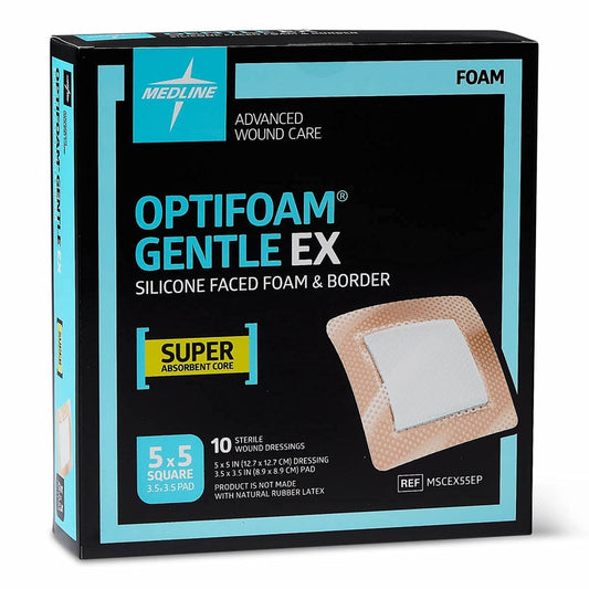 Medline Optifoam Gentle EX Bordered Foam Dressing, 5" x 5"