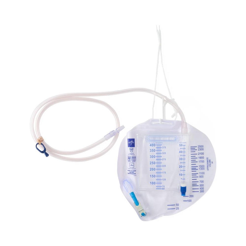 Medline Urine Meter 400mL with Drain Bag 2500mL, Metal Clamp - Case of 10