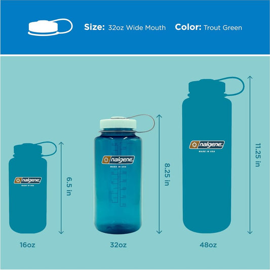Nalgene Trout Green Sustain SB, Wide Mouth Water Bottle, 32 oz.
