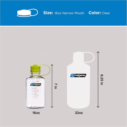 Nalgene Clear Sustain, Green Cap, Narrow Mouth Water Bottle, 16 oz.