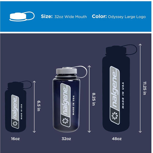 Nalgene Odyssey Grey with Large Vertical Logo Sustain, Wide Mouth Water Bottle, 32 oz.